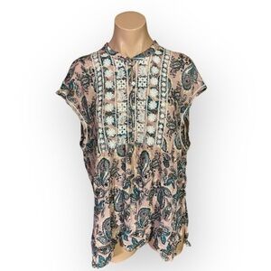 Roper Western Women’s XL Floral Embroidered Pink Short Sleeve Blouse NWT